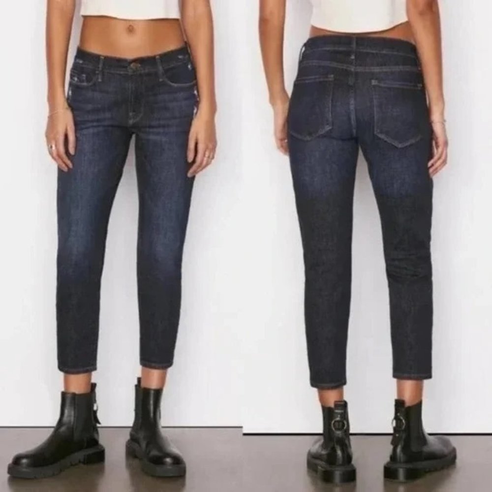 Frame Denim Le Garcon Crop Jeans in Covant Wash Dark Denim Size 28